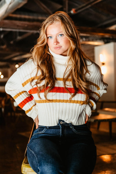 Papermoon Turtleneck Stripe Sweater for Women in Cream