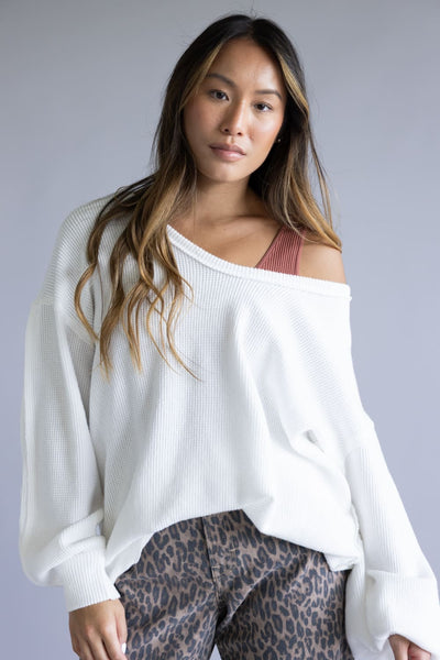 Free People We The Free Coast 2 Coast Thermal Tee for Women in Clean Ivory