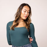 Long Sleeve Bodysuit for Women in Dark Green