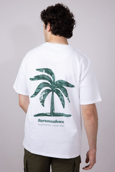 Green Palm Tree T-Shirt for Men in Off White