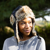 Faux Fur Trapper Hat for Women in Black