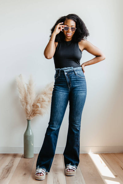 KanCan High Rise Crisscross Flare Jeans for Women