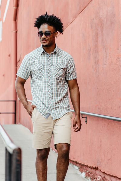 Plaid Button Up Shirt for Men in Multi Grey