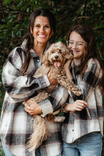 Plaid Shacket for Women in Grey/Tan