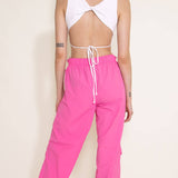 Love Tree Nylon Baggy Parachute Pants for Women in Pink