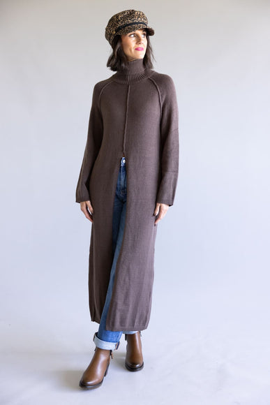 Turtleneck Tunic Sweater for Women in Brown