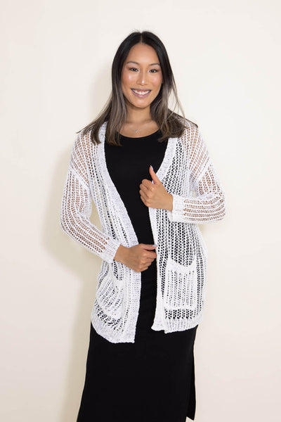 Miracle Clothing Crochet Cardigan for Women in White