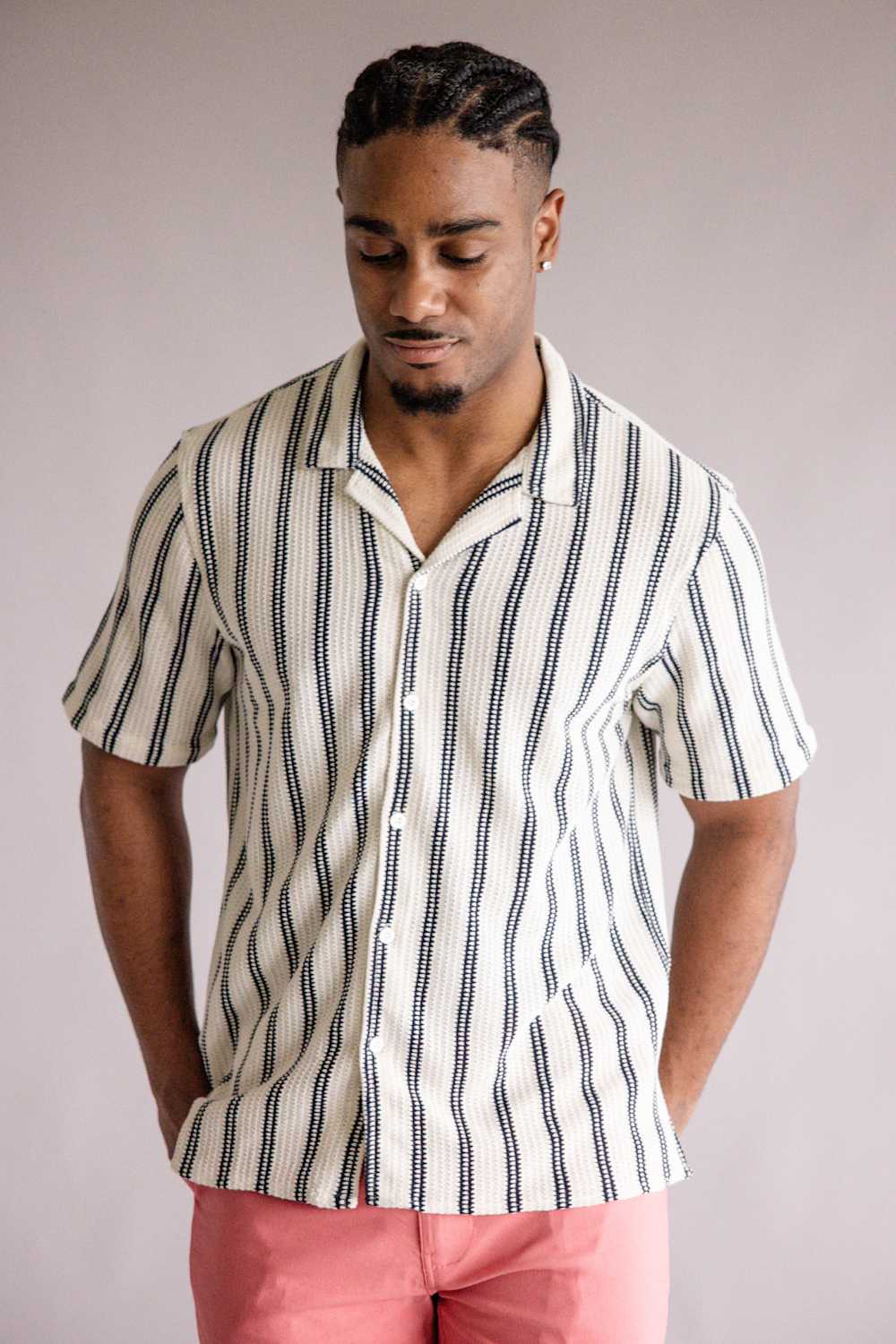 textured dress shirt Textured Woven Button Up Shirt for Men in Cream/Black at Glik's , XXL