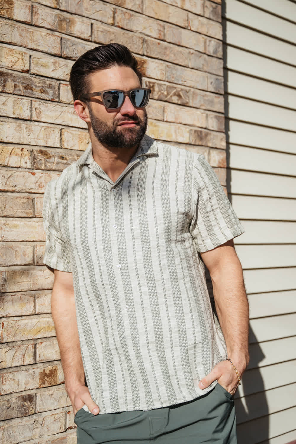 Woven Resort Button Up Shirt for Men in Sage at Glik's , M