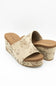 Pierre Dumas Vivian Floral Wedge Sandals for Women in Bronze; Beige floral-patterned wedge sandals on a white background