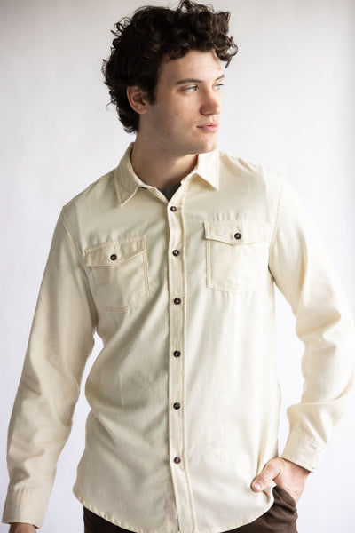 Solid Flannel Shirt for Men in Fog Ecru