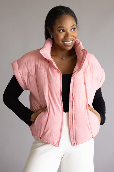 Simply Southern Lottie Puffer Vest for Women in Pink