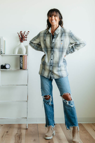Carhartt Heavyweight Twill Shirt Jacket for Women in White/Blue