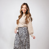 Satin Leopard Print Midi Skirt for Women in Animal Print