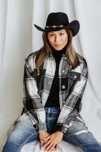 Womens Simply Southern Yosemite Plaid Shacket for Women in Black