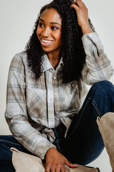 Thread & Supply Lewis Button Up Shirt for Women in White/Sage