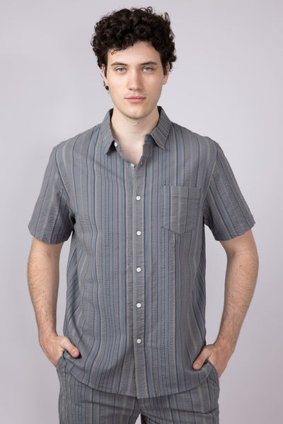 Union Valencia Seersucker Button Up Shirt for Men in Grey