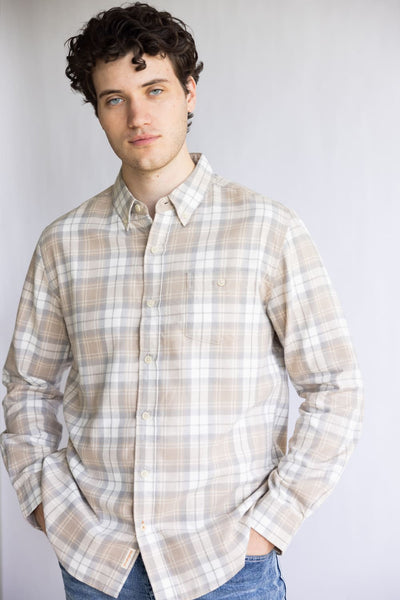 Weatherproof Vintage Brushed Flannel Shirt for Men in Beige