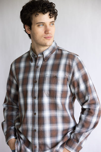 Weatherproof Vintage Burnout Flannel Shirt for Men in Chicory Coffee