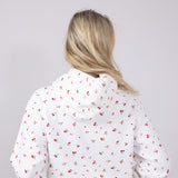 1897 Active Embroidered All Over Print Cherry & Bows Hoodie for Women in Ivory