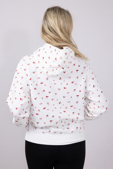 1897 Active Embroidered All Over Print Cherry & Bows Hoodie for Women in Ivory