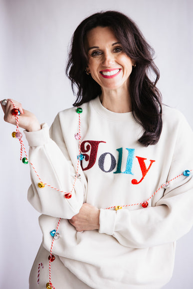 1897 Active Jolly Color Patch Fleece Sweatshirt for Women in Beige