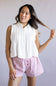 Button Front Pintuck Linen Top for Women in Off White