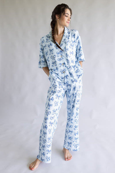Bow Soft Pajama Set for Women in Blue | KDC-LWPANTSET-32-LBL