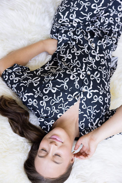 Bow Soft Pajama Set for Women in Black