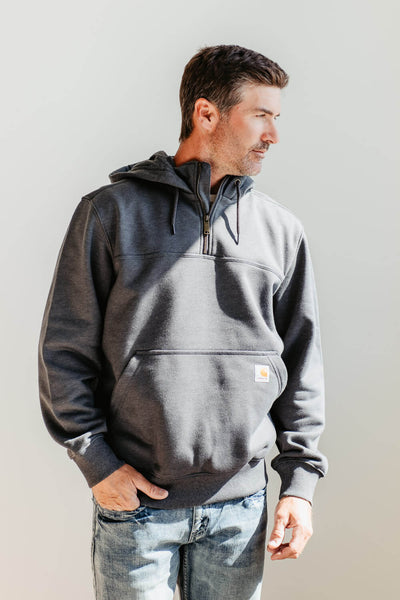 Carhartt Rain Defender Loose Fit Heavyweight 1/4 Zip Hoodie for Men in Carbon Grey