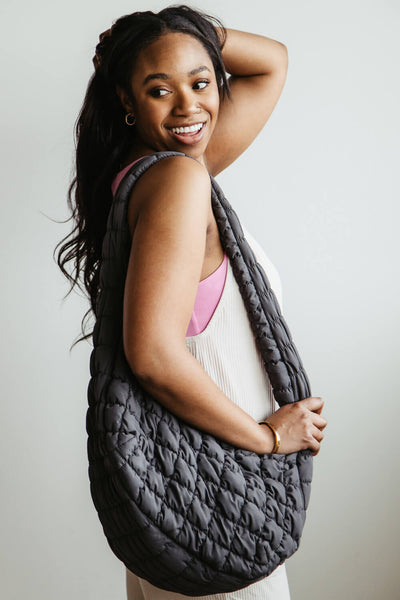 Large Carryall Quilted Puffer Bag for Women in Grey