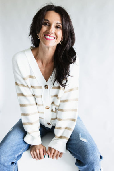 Miracle Stripe Cardigan Sweater for Women in Ivory