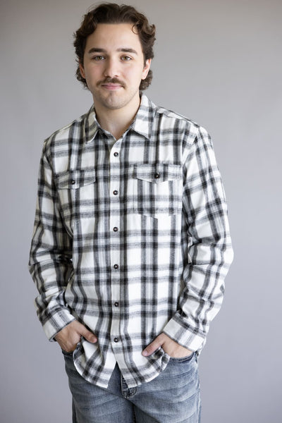 Plaid Flannel Shirt for Men in Ivory Black