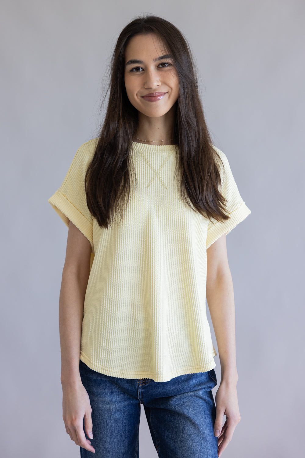 Ribbed Knit Top for Women in Butter Yellow | J5ST1019A