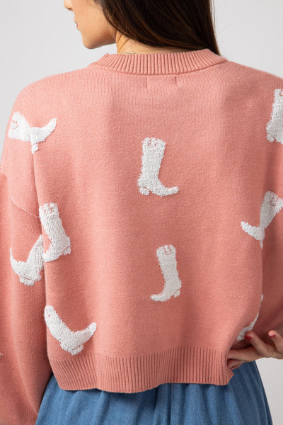 Simply Southern Cropped Boots Sweater for Women in Coral PP 0224 SWT Glik s