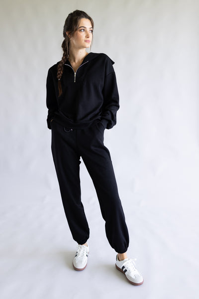 Zip Neck Super Soft Set for Women in Black