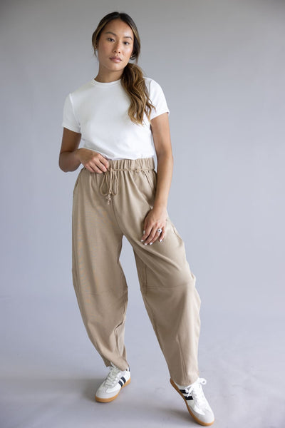 Boho Rope Drawstring Pants for Women in Taupe