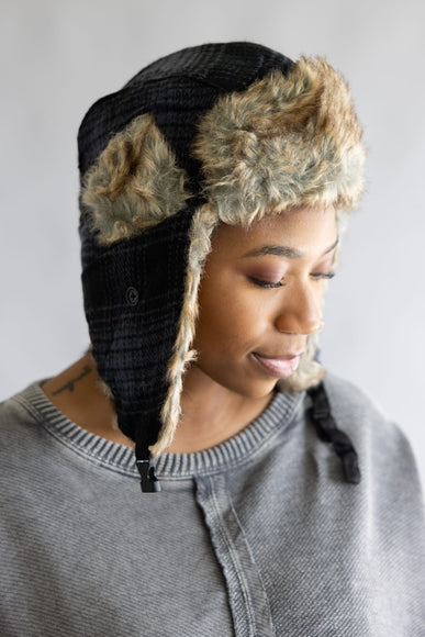 Faux Fur Trapper Hat for Women in Black