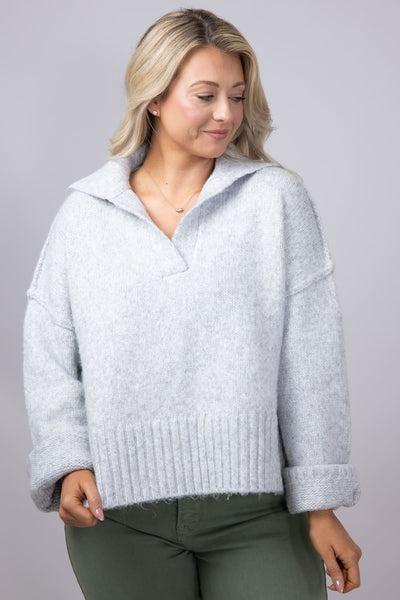 Johnny Collar Sweater for Women in Grey