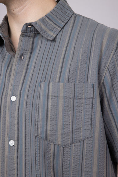 Union Valencia Seersucker Button Up Shirt for Men in Grey | H13A62T-GREYGOOSE