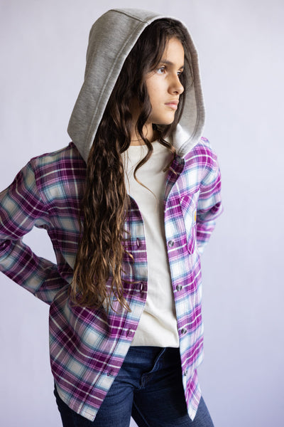 Carhartt Youth Hooded Flannel Shirt for Girls in Pink