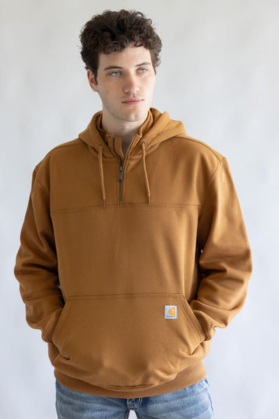 Carhartt Rain Defender Loose Fit Heavyweight Quarter Zip Hoodie for Men in Brown