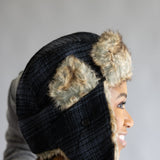 Faux Fur Trapper Hat for Women in Black