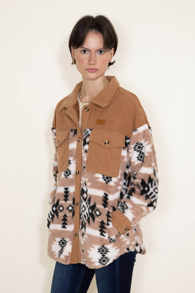 Simply Southern Fuzzy Cordy Shacket with Pockets for Women in Brown