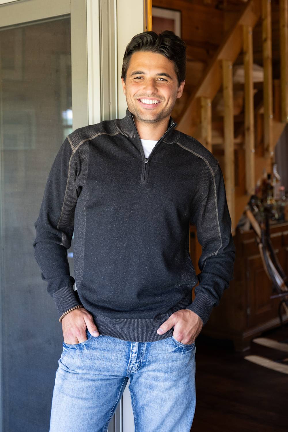 1897 Original Quarter Zip Mock Neck Sweater for Men in Black/Latte | 1973GL-F26 BLACK/LATTE