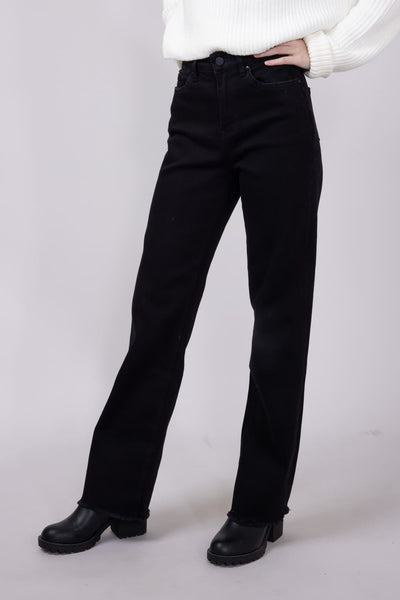 Mica Slim Wide Leg Raw Hem Jeans for Women in Black | MDP