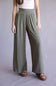 Smocked Waist Wide Leg Pants for Women in Olive