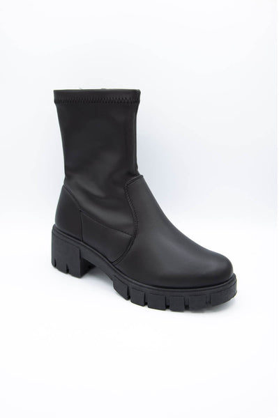 Qupid Shoes Renley Stretch Lug Booties for Women in Black