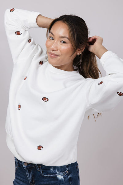 1897 Active Football Embroidered Sweatshirt for Women in Ivory