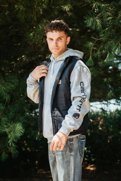 Carhartt Logo Sleeve Graphic Hoodie for Men in Heather Grey